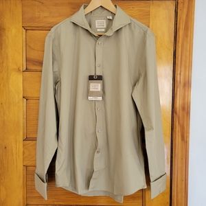 NWT Dockers Lombard Dress Shirt Mens L Beige Khaki Spread Collar Fitted